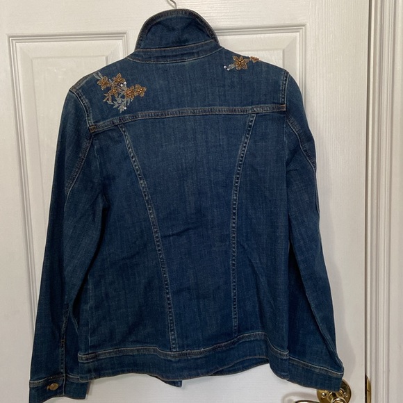 NWT Chico's Embellished Floral Gold Pearls and Beaded Denim Jacket Size O - Picture 2 of 12